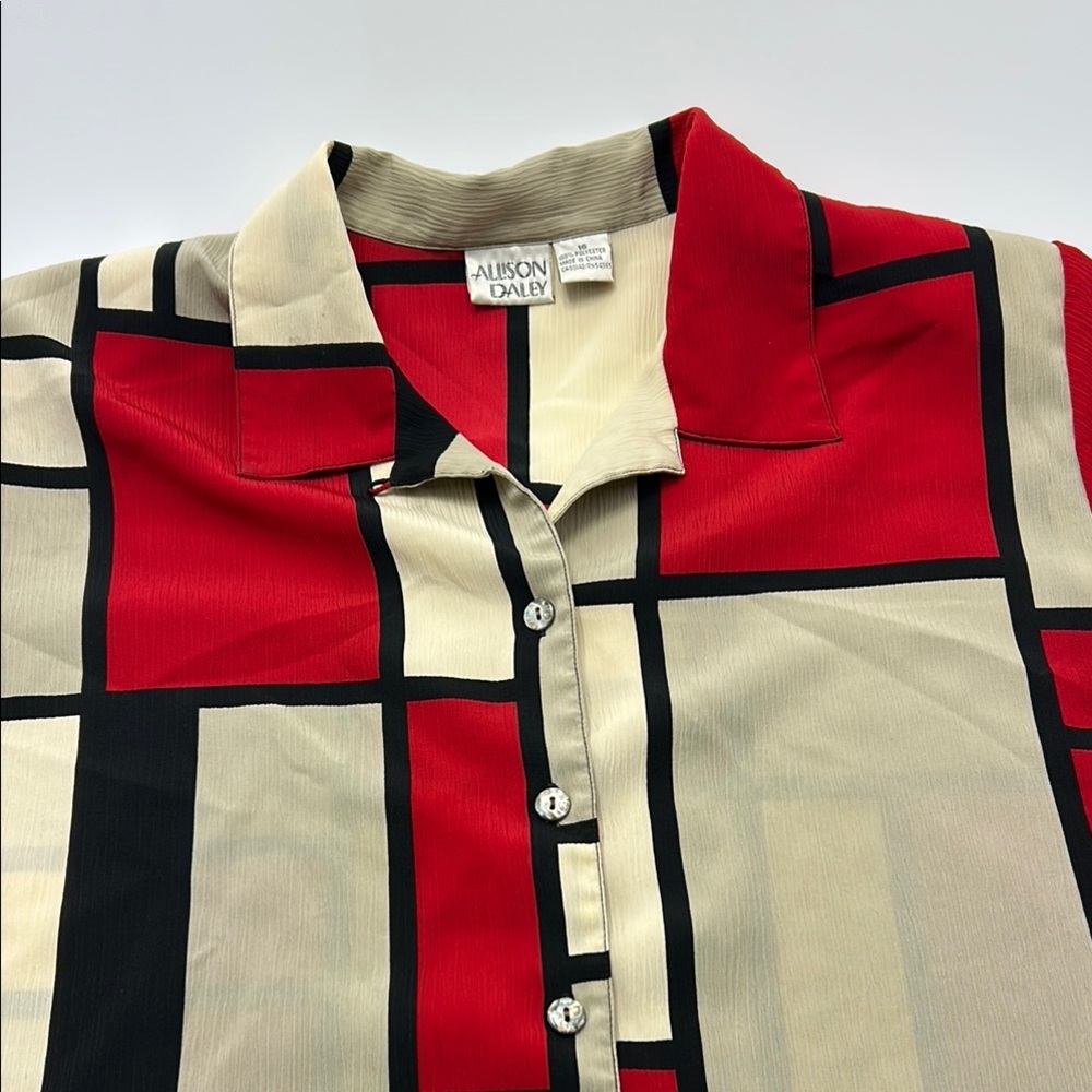 Allison Daley Vintage Button Down Shirt 16 Collared Abstract Ribbed Short Sleeve - Picture 6 of 16